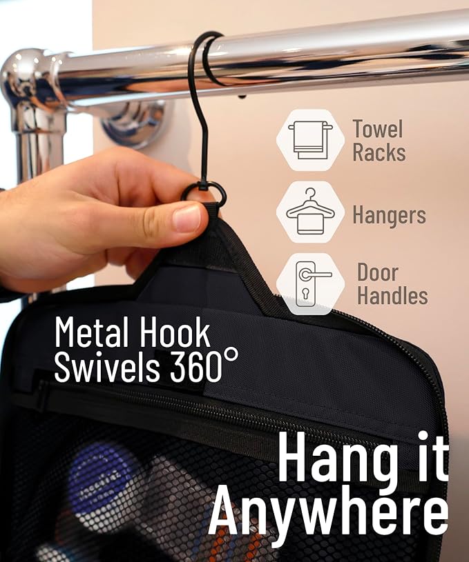 D&D Hanging Travel Toiletry Bag for Men and Women – Large Cosmetics, Makeup and Toiletries Organizer Kit with 10 Compartments, YKK Zippers, XXL Metal Swivel Hook, Water-Resistant Nylon