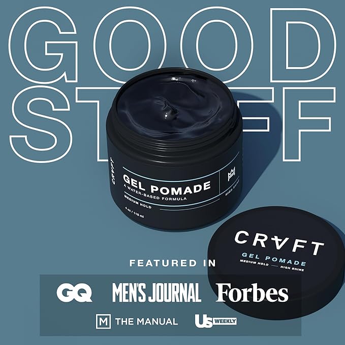 CRVFT Pomade 2oz - Semi-Matte Finish Shine - Original Hold Medium Strength (Gel) – Men’s Styling Product, Barber Approved - Water Based/Soluble - Boss Scented - Straight/Thick/Wavy Hair