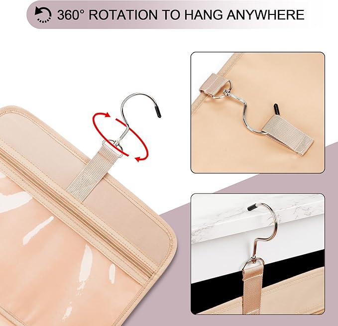 Travel Hanging Toiletry Bag for Women, Extra Large Makeup Bag, Holds Full-Size Shampoo, with Jewelry Organizer Compartment, Waterproof Cosmetic Bag, Toiletries Kit Set with Trolley Belt, Dark Purple