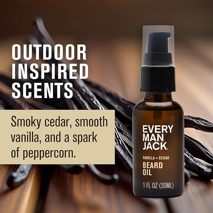 Every Man Jack Mens Beard Oil - Vanilla & Cedar Fragrance - Deeply Moisturizes and Softens Your Beard and Adds a Natural Shine - Naturally Derived with Shea Butter- 1 fl oz (2 Pack)