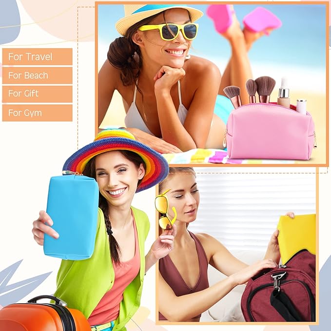 Kigeli 15 Pcs Aesthetic Makeup Bags PU Leather Cosmetic Pouches Waterproof Plain Toiletry Bags Makeup Pouches Bulk for Women Party Gift Travel Storage Organizer(Macaron)