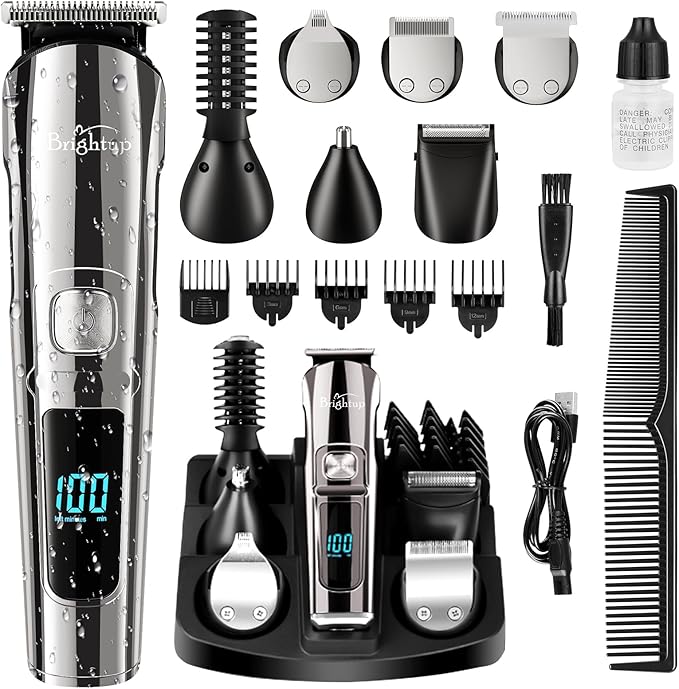 Brightup Beard Trimmer for Men - Electric Razor & Shaver, Cordless Hair Clippers Trimmers Set, IPX7 Waterproof Mens Grooming Kit for Shaving Face, Mustache, Body, Ear, Nose Hair Trimmer, Gifts for Men