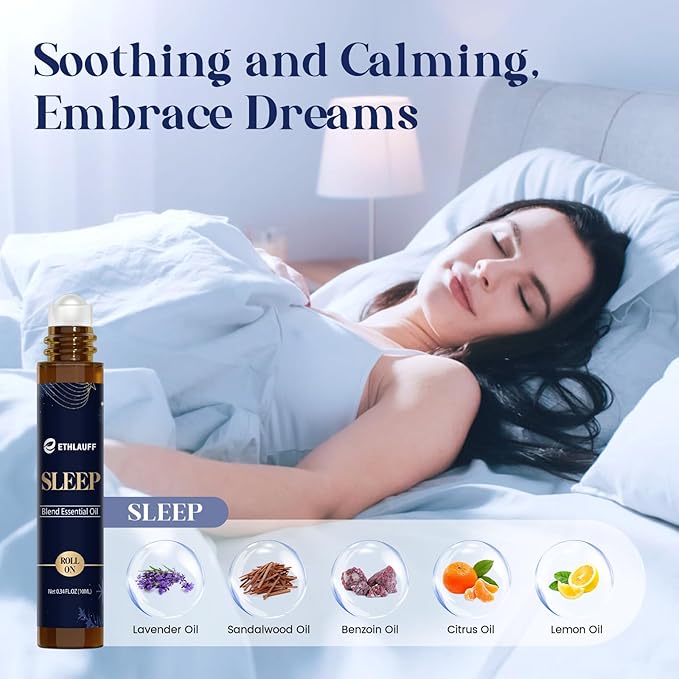 Essential Oil Roller Set, (Sleep, Relax, Happiness) Aromatherapy Roll On for Body Skin Care, Home - Natural Aromatherapy Gift, Relaxtion Gift, Stress Relief Gift for Women and Men