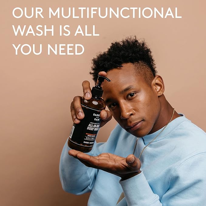 Barrel and Oak - All-In-One Body Wash, Men's Body Wash, Men's Soap for Hair, Face, & Body, Refreshing & Balanced Cleanser, Oil-Based(Black Oak, 16 oz)