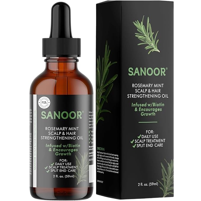 SANOOR® Rosemary Mint, Scalp Hair Growth Oil, Infused Biotin to Encourages Hair Growth | Healthier, Stronger & Long Strands | All Type & Texture | Straight, Waves & Chemically Treated Hairs