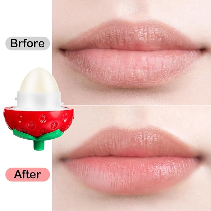 KISSIO Lip Balm,Strawberry Lip Balm,Lip Care with B5 Panthenol,Jojoba Seed Oil and Ceramide,Moisturize and Soothe Chapped Lips,Reduces Lines and Enhances Lip Elasticity,Cruelty Free,0.12 oz(02#)