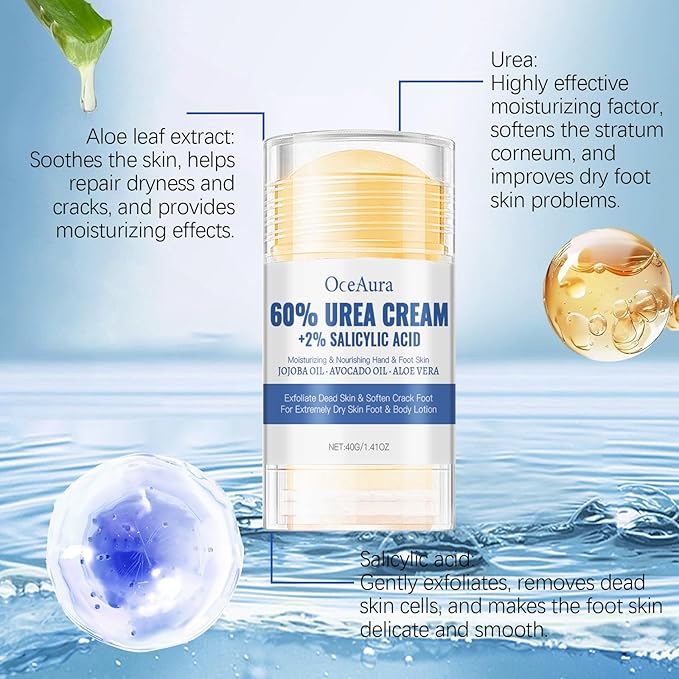 60% Urea Hydrating and Anti-Cracking Foot Cream, Foot Therapy Balm, Moisturising and Relieves Cracking and Dryness Foot Cream, Dry Cracked Heels and Feet Women Men (White, 1.4 Ounce)