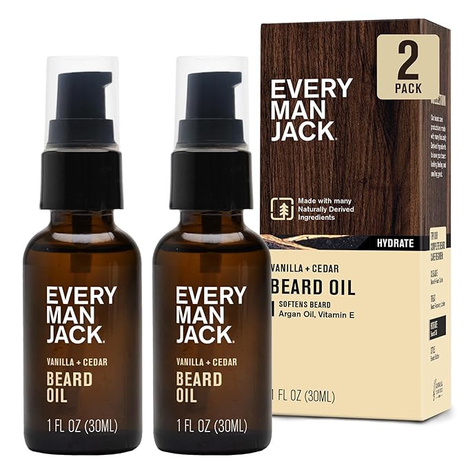 Every Man Jack Mens Beard Oil - Vanilla & Cedar Fragrance - Deeply Moisturizes and Softens Your Beard and Adds a Natural Shine - Naturally Derived with Shea Butter- 1 fl oz (2 Pack)