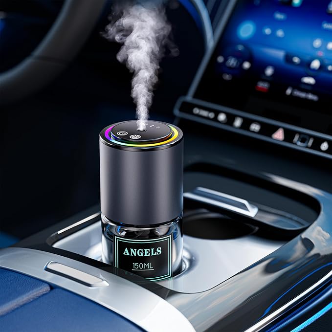 Smart Car Air Freshener, Car Air Freshener, Diffuser 150ml Capacity for 6 Months, Auto On/Off, 3 Adjustable Modes, RGB Music Syncing Light, Perfect for CAR,Bedroom and Office (Angels)