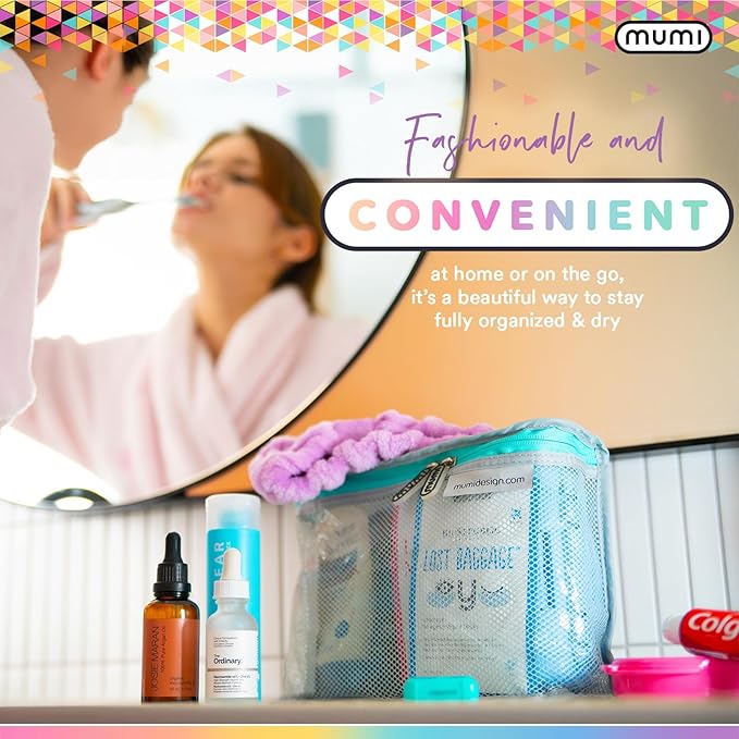 MUMI Travel Toiletry Bag Set of 3 – Clear TSA Approved Toiletry Bags for Women – Reusable Water-Resistant Makeup Organizer Pouches for Skincare, Cosmetics, Travel Accessories, Airport Packing - Orange