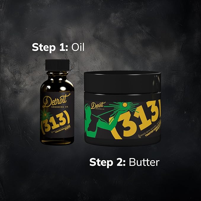 Detroit Grooming Co. Beard Oil & Beard Butter Bundle – 313 (Vanilla & Amber Scent) – Beard Hydration Set with Vitamin E & Sunflower Oil