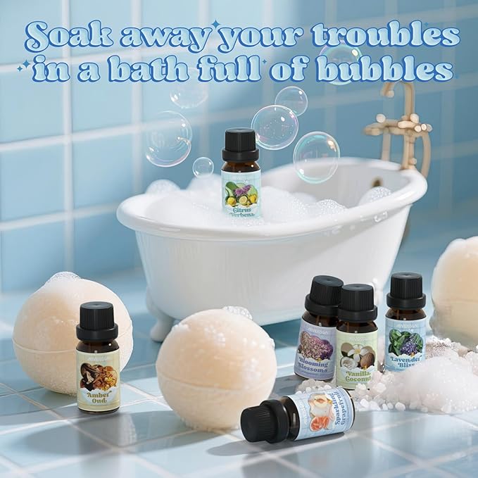 Bath Fragrance Oils Set, ARVIDSSON Natural Spa Essential Oils for Diffuser, Soap and Candle Making, Vanilla & Coconut, Lavender Bliss, Sparkling Grapefruit, Citrus Verbena, Amber Oud, Scented Oils