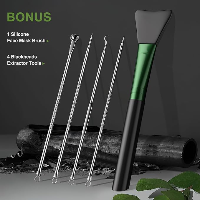 Blackhead Remover Mask Kit, Charcoal Peel Off Mask for Face Nose Blackheads Acne and Deep Pores Cleansing, Black Face Mask Peel, Charcoal Mask with Brush and Pimple Extractors, (3.5 Fl.oz)