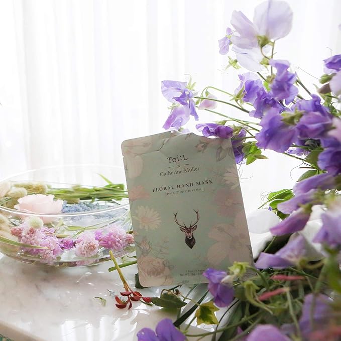 TOI:L Catherine Muller Floral Hand Mask 1 Pair, Moisturizing Gloves for Dry Hands with Elder Flower & CICA, Repairing and Nourishing Hand Care Treatment for Cracked, Rough, and Dry Skin