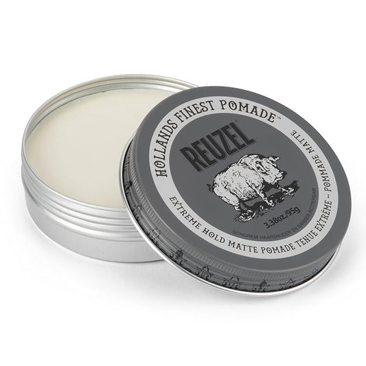 Reuzel Extreme Hold Matte Pomade, Strongest All Day Hold, Water Soluble Styling, Matte Finish & Flake Free, Easy To Wash Out, For All Hair Types