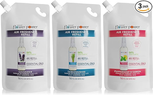 Air Freshener Spray Refills - Odor Eliminator w/Essential Oils - Home, Car & Fabric - Cruelty Free & Vegan - Variety Pack - Lavender, Lemongrass, Peppermint & Lemon - 3 x 16 fl oz