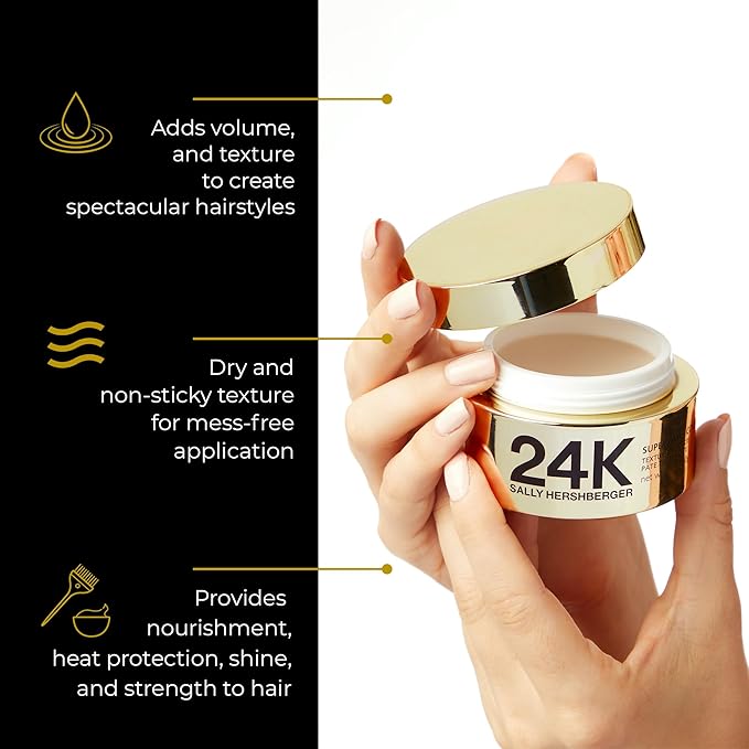 Sally Hershberger 24K Hair Texturizing Paste for Men & Women - Premium High Shine Pomade - All Day Hold - Hydrating & Volumizing - For Styling & Finish with Golden Pearl, Mica - All Hair Types - 1.7oz