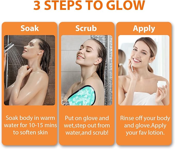 Exfoliating Gloves 2 Pcs, Exfoliating Body Scrubber for Bath Shower Exfoliation, Body Scrub Exfoliator Loofah Sponge for Dead Skin Remover, Korean Exfoliating Mitt (Green)