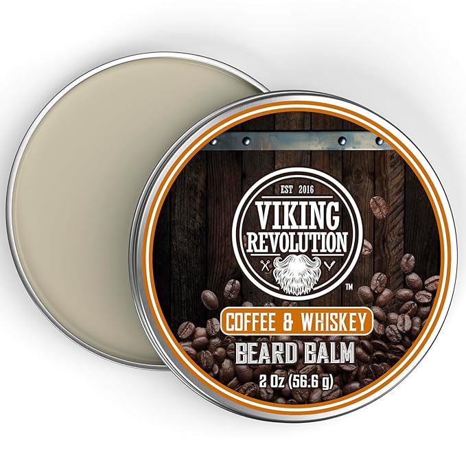 Viking Revolution Coffee Whiskey Beard Balm for Men - Beard Butter for Men with Argan Oil and Jojoba Oil Softener and Moisturizer Styling Balm (1 Pack, 2oz)