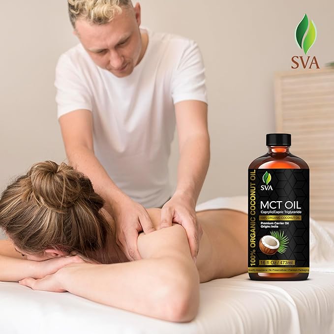SVA MCT Oil Organic - 16 Fl Oz – 100% Natural Cold Pressed Organic MCT Oil - for Face, Skin Care, Hair Care, Scalp Massage & Body Massage – Carrier Oil