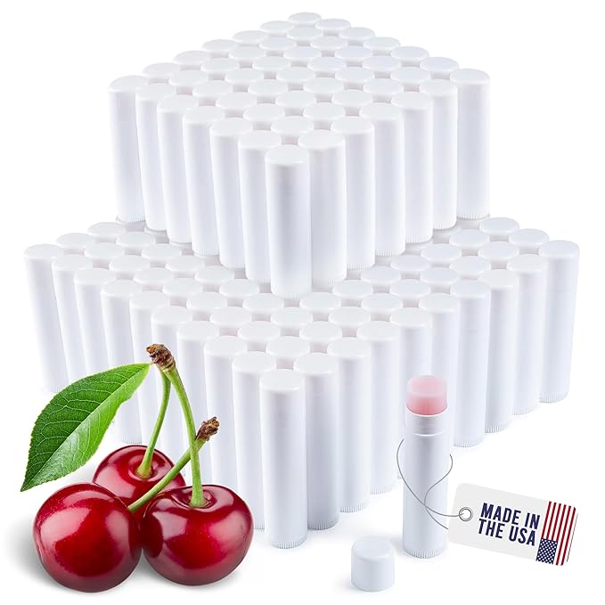 Lip Balm Bulk Unlabeled - Made in USA 150 Pack Cherry Bulk Chapstick - Natural Ingredients Vitamin E Shea Butter - Custom Chapstick Bulk For Party & Wedding Favors