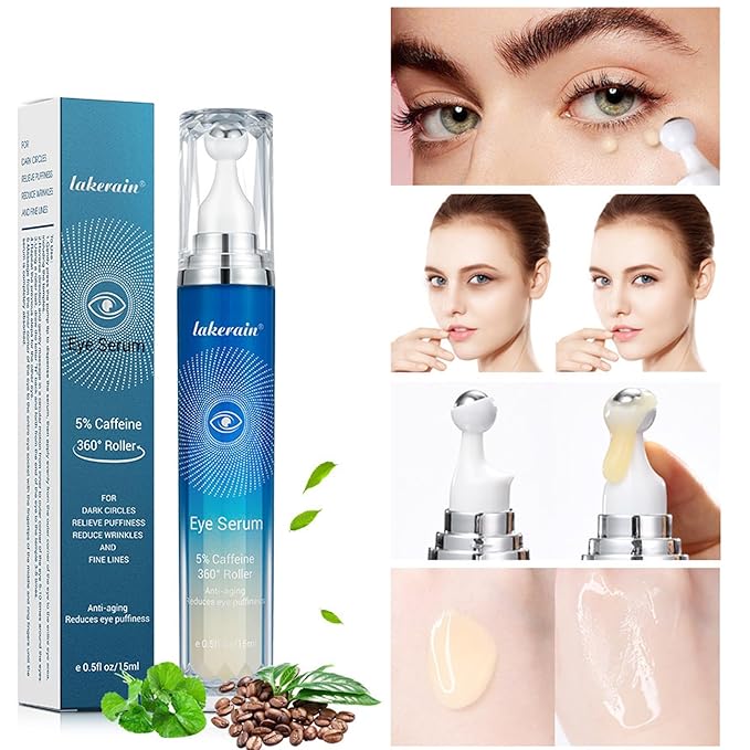 5% Caffeine Eye Serum,Caffeine Eye Cream with Massage Roller Ball,Under Eye Cream for Dark Circles,Puffiness,Under Eye Bags,Moisturizing Cream Eye Bags Fine Lines Wrinkle Treatment for Women and Men