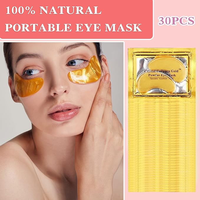 30 Pairs 24K Gold Under Eye Patches,Crystal Collagen Under Eye Mask,Puffy Eyes and Dark Circles Treatments,Moisturising&Hydrating Under Eye Patch Pads for Reducing Fine Lines Eye Bags(Gold)