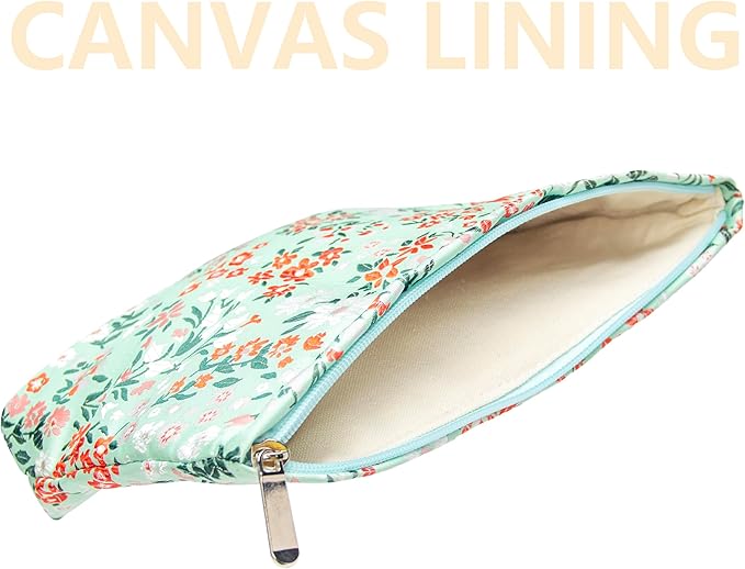 PAZIMIIK Makeup Bag Large Cotton Zipper Pouch for Purse Travel Canvas Make Up Organizer for Women Cosmetic,Brocade Green