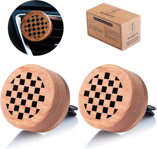 Essential Oil Car Diffuser, 2 PCS Checkered Car Aromatherapy Chequerboard Wood Diffuser with Vent Clip