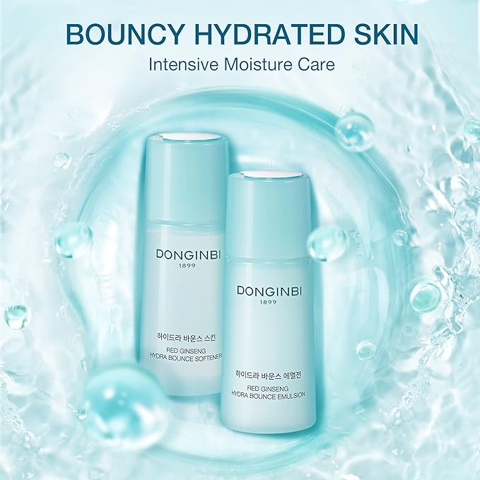 DONGINBI Red Ginseng Hydra Bounce Cream Fresh Travel Kit - Hydrating and Nourishing Skincare Set- Hydra Bounce Softener 15ml, Emulsion 15ml, Cream 7ml