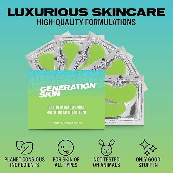 Eye Mask, Eye Masks for Dark Circles and Puffiness, Under Eye Mask with Hyaluronic Acid and Matcha Green Tea, Vegan and Cruelty-Free Under Eye Patches, Green Tea Eye Masks, 5-Pack