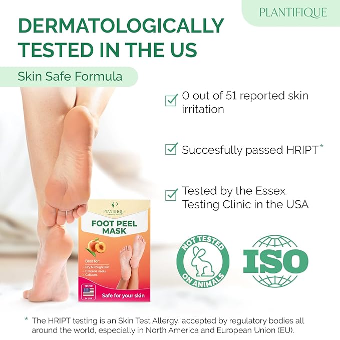 PLANTIFIQUE Foot Peeling Mask 2 Pack | Dermatologically Tested Repairs Heels & Removes Dry Dead Skin for Baby Soft Feet | Exfoliating Foot Peel Mask for Dry Cracked Feet | Peach