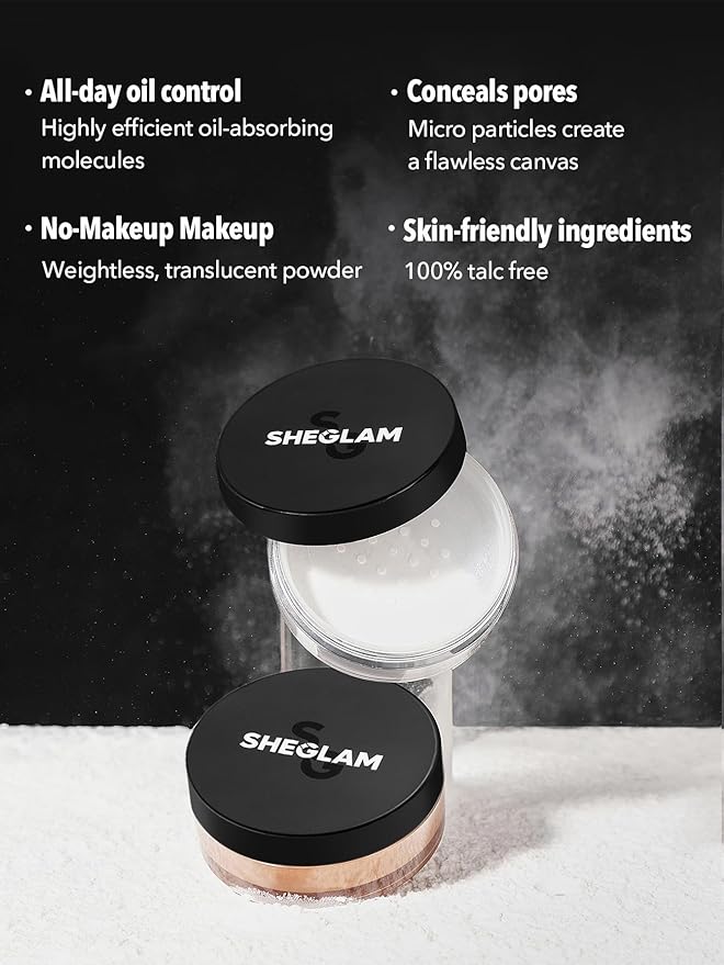 SHEGLAM Baked Glow Setting Powder Oil Control Loose Face Powder Translucent Pore-Less Flawless Smooths Fine Lines Glowy Powder - Light Brown