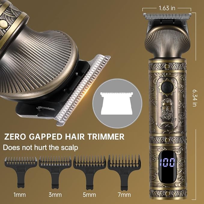 Beard Trimmer Kit Professional Hair Clipper Zero Gapped T-Blade Electric Shaver Razor Nose Body Trimmer for Men Cordless Grooming Kit 7 in 1