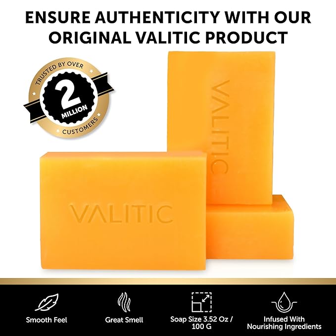 VALITIC Kojic Acid Vitamin C and Retinol Soap Bars with Turmeric for Dark Spot - Original Japanese Complex Infusedwith Collagen, Hyaluronic Acid, Vitamin E (2 Pack) - With Scrub Bag