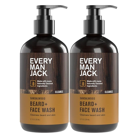 Every Man Jack Sandalwood Beard Wash - Cleanse, Soften, and Hydrate for a Healthier Beard - Made w/Naturally Derived Ingredients like Aloe Vera and Coconut - 6.7 oz - 2 Pack