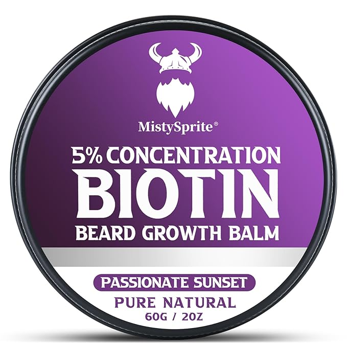 5% Concentration Biotin Beard Balm for Men & Conditioning Beard Wax - Made with Castor Oil Natural and Organic Ingredients - Hydrates & Thickens Facial Hair Growth- 2 Ounce Tin (Passionate Sunset)