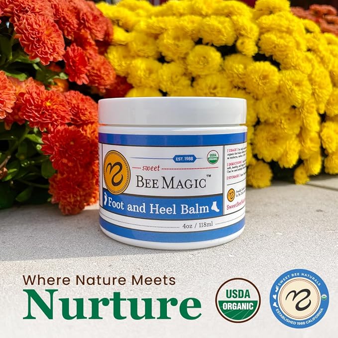 Sweet Bee Naturals Organic Foot and Heel Balm – All Natural Moisturizing for Dry, Cracked Feet, Heel Care & Callus Treatment – Repair & Soften Rough Skin – Made in USA – 4 OZ Jar
