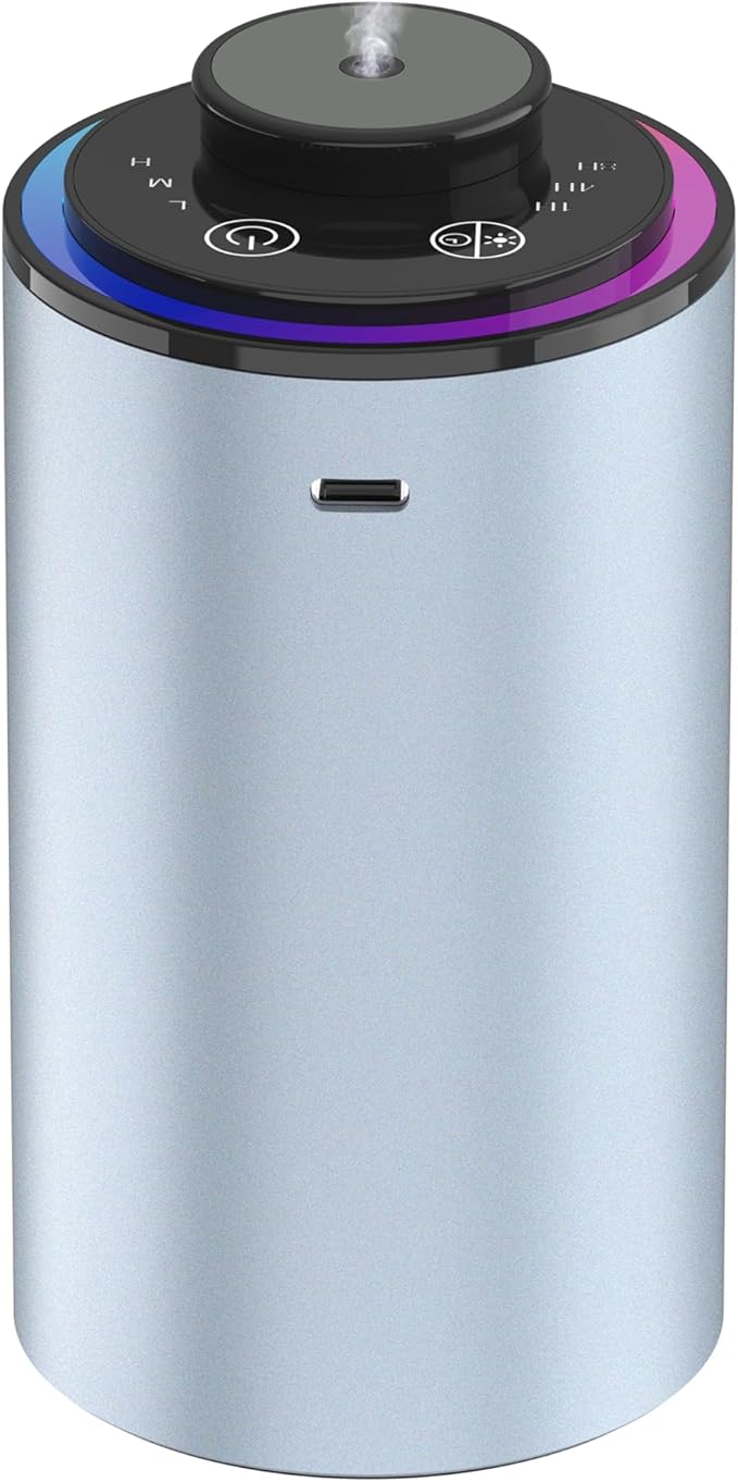 Waterless Essential Oil Diffuser, Portable Aromatherapy Diffuser,3 Countdown Timers & 3 Mist Levels for Home, Room, Car, Office (Blue)