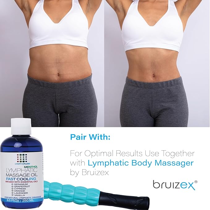 Lymphatic Drainage Massage Oil with Arnica & Coconut Oil, Cooling Menthol for Relief, Post Surgery Recovery & Lipedema, Liposuction, 360 Lipo, BBL, Tummy Tuck, Fibrosis Treatment, 8.5 Oz