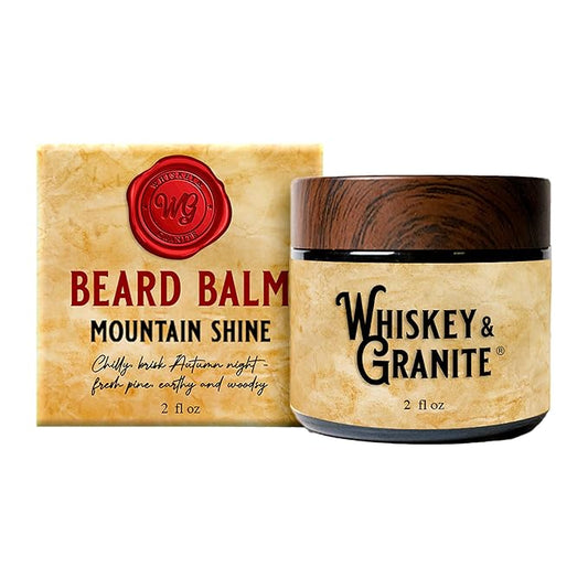 Whiskey & Granite Beard Balm – Made in USA - 100% Natural, Scented Beard Styling Balm for Men, 2 oz (Mountain Shine)
