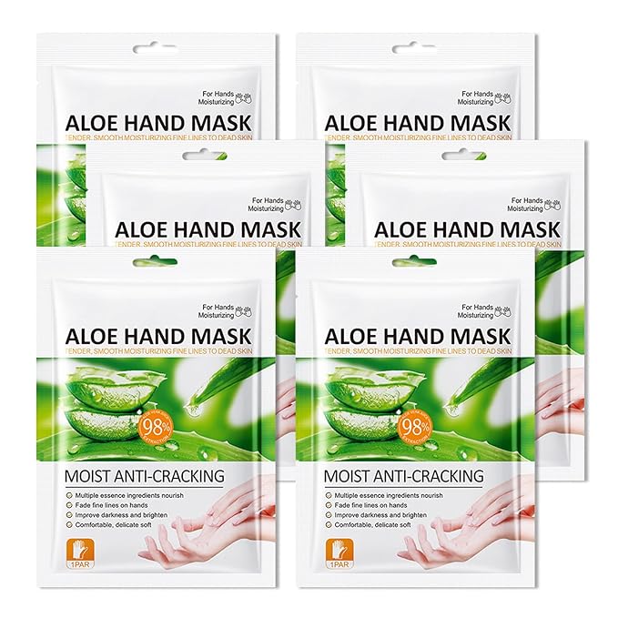 Hand Mask Moisturizing Gloves 6 Pack,Hydrating Hand Mask for Women,Soft Gloves for Dry Cracked Skin M