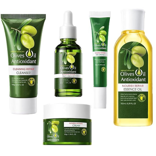 Olive Oil for Skin, 5Pcs Olive Oil Face Skincare Kit, Skin Care Products Set With Olive Oil for Face and Body, Skin Care Routine Kit for Women, Olive Oil Moisturizer, Skin Care for Dry Skin