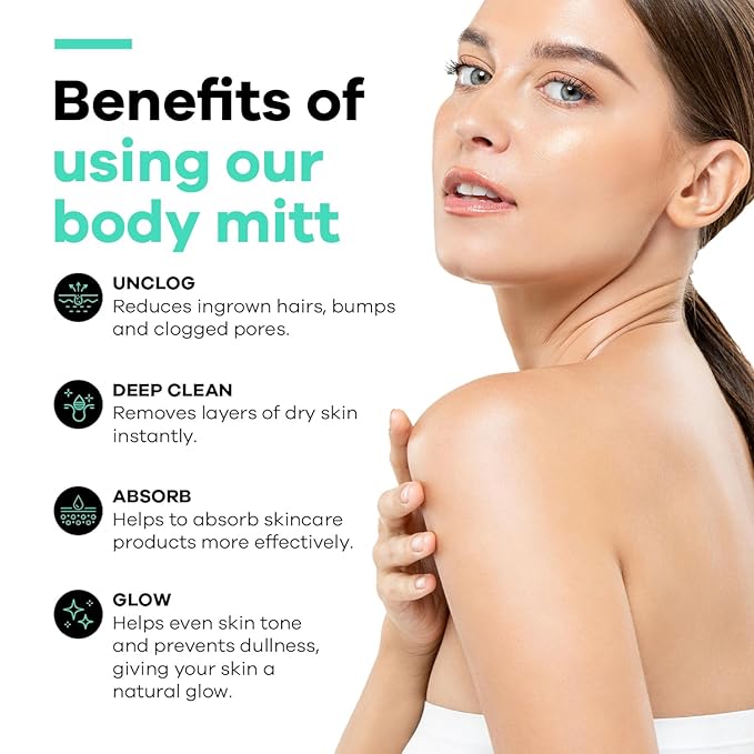 Dermasuri Deep Exfoliating Glove – Korean Exfoliating Body Scrubber for Shower, Buffs Dry & Dead Skin, Keratosis Pilaris Treatment, Body Scrub, Skin Exfoliator for Men & Women, Reusable Teal Mitt