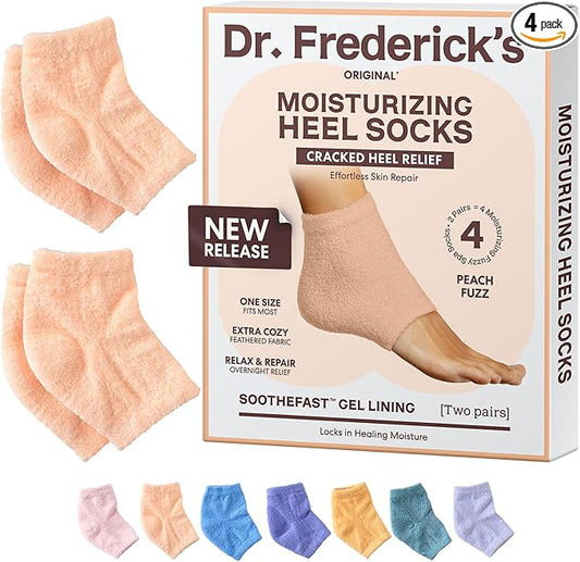 Dr. Frederick's Original Moisturizing Fuzzy Heel Socks - 2 Pairs - Cozy Gel-Lined Sleep Socks for Women & Men - Soothes Dry, Cracked Feet - Heel Repair - Peach Fuzz