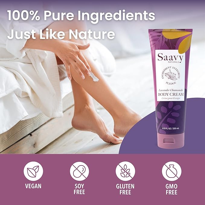 Saavy Naturals Lavender Chamomile Body Cream for Men & Women, Absorbent Shea Butter Vegan Formula, Thick and Creamy, Naturally Scented Body Lotion for Dry Skin, 8.5 Oz, 2 Pack. Made in the USA