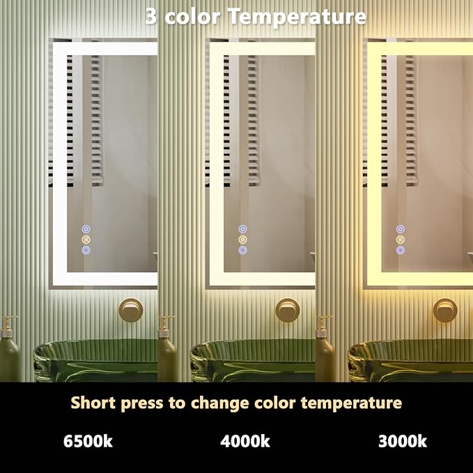 30"x 36" LED Bathroom Mirror with Front and Backlit, 3 Colors Wall Vanity Mirror with Lights, Controlled Separately LED Smart Mirror for Bathroom, Anti-Fog, Stepless Dimmable, Memory(UL ETL)