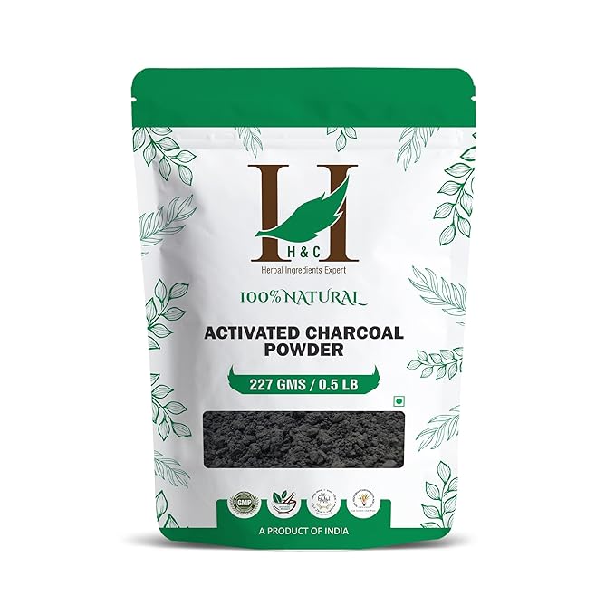 H&C Herbal Ingredients Expert Activated Charcoal Powder 227 gm / 0.5 lb |for Teeth Whitening & Face Mask | Supports Clear Skin by Removing Impurities & Excess Oil