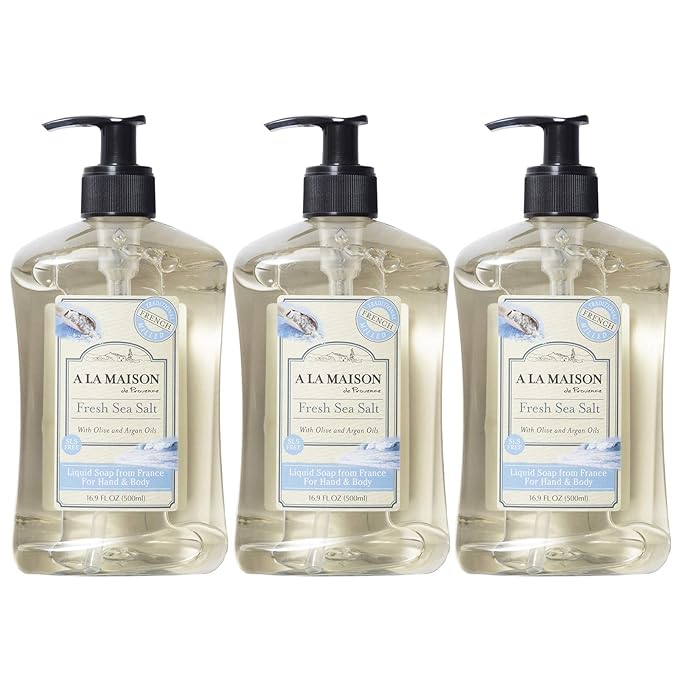 A LA MAISON French Liquid Hand Soap, Fresh Sea Salt - Natural Hand Wash Made with Essential Oils - Biodegradable, Plant-Based, Vegan, Cruelty-Free, Alcohol & Paraben Free (16.9 oz, 3 Pack)