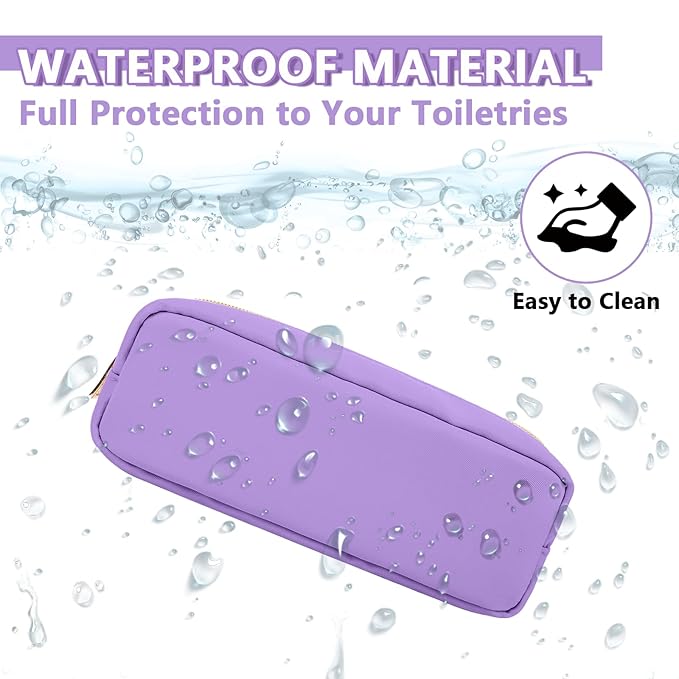 Small Pencil Case Makeup Bag for Purse, Cute Pencil Pouch Preppy Nylon Makeup Brush Bag with Zipper, Girls Portable Stationery Storage Case Small Pen Bag for Office School College(Slim-Grape)